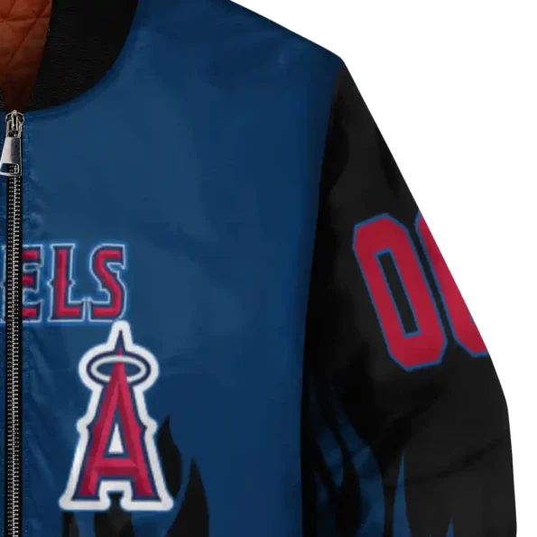 customized los angeles angels flame border blue black bomber jacket premium grade