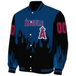 customized los angeles angels flame border blue black varsity jacket best selling