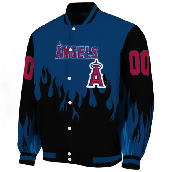 customized los angeles angels flame border blue black varsity jacket best selling