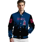customized los angeles angels flame border blue black varsity jacket best selling