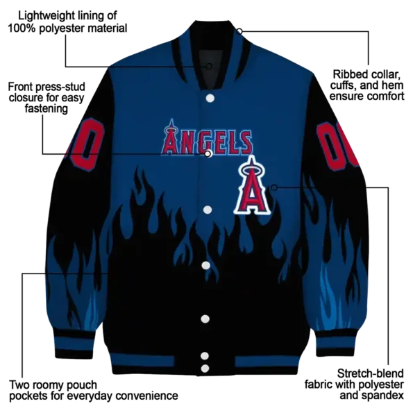 customized los angeles angels flame border blue black varsity jacket new arrival
