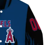 customized los angeles angels flame border blue black varsity jacket best selling