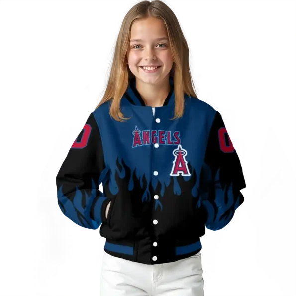 customized los angeles angels flame border blue black varsity jacket top rated