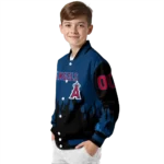customized los angeles angels flame border blue black varsity jacket best selling