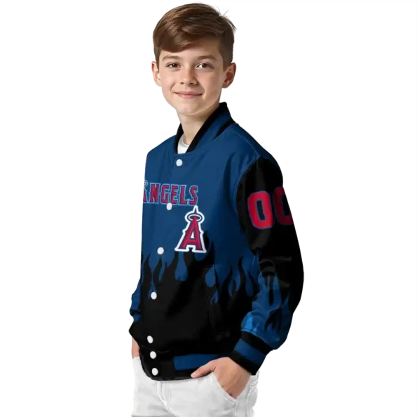 customized los angeles angels flame border blue black varsity jacket trendy