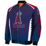 customized los angeles angels hexagon grid blue bomber jacket best selling