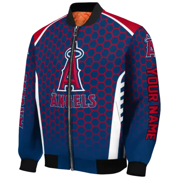 customized los angeles angels hexagon grid blue bomber jacket best selling