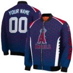 customized los angeles angels hexagon grid blue bomber jacket best selling