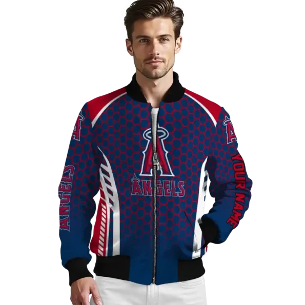 customized los angeles angels hexagon grid blue bomber jacket high quality
