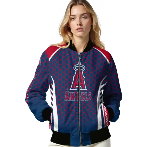customized los angeles angels hexagon grid blue bomber jacket latest model