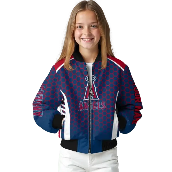 customized los angeles angels hexagon grid blue bomber jacket top rated