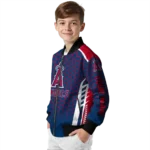 customized los angeles angels hexagon grid blue bomber jacket best selling