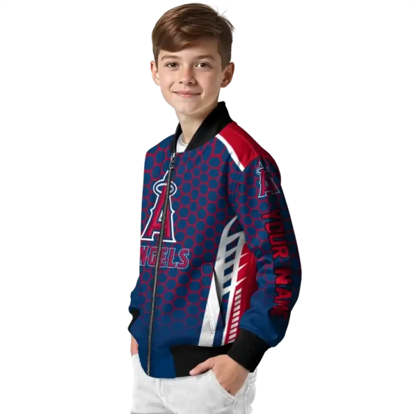 customized los angeles angels hexagon grid blue bomber jacket trendy