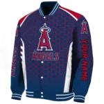 customized los angeles angels hexagon grid blue varsity jacket best selling