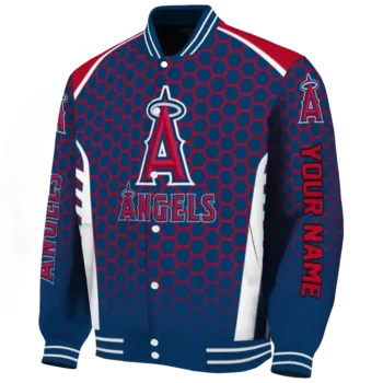customized los angeles angels hexagon grid blue varsity jacket best selling