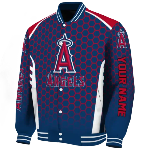 customized los angeles angels hexagon grid blue varsity jacket best selling