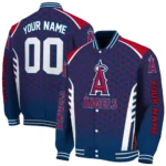 customized los angeles angels hexagon grid blue varsity jacket best selling
