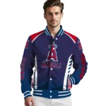 customized los angeles angels hexagon grid blue varsity jacket best selling