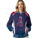 customized los angeles angels hexagon grid blue varsity jacket best selling