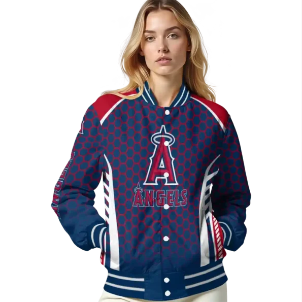 customized los angeles angels hexagon grid blue varsity jacket latest model
