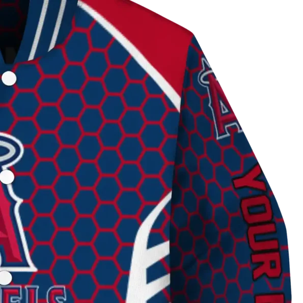 customized los angeles angels hexagon grid blue varsity jacket premium grade