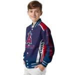 customized los angeles angels hexagon grid blue varsity jacket best selling