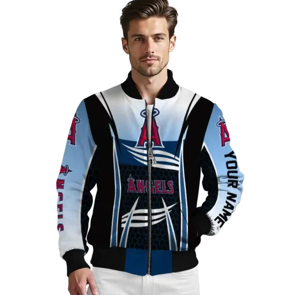 customized los angeles angels mesh effect blue black bomber jacket high quality