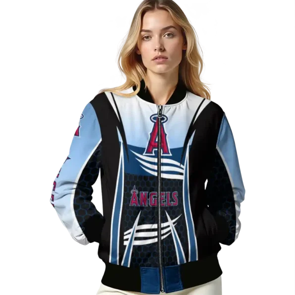 customized los angeles angels mesh effect blue black bomber jacket latest model