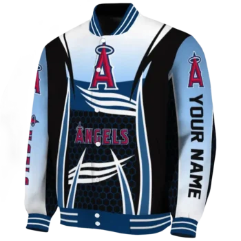 customized los angeles angels mesh effect blue black varsity jacket best selling