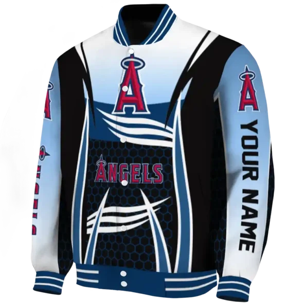 customized los angeles angels mesh effect blue black varsity jacket best selling