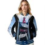 customized los angeles angels mesh effect blue black varsity jacket best selling