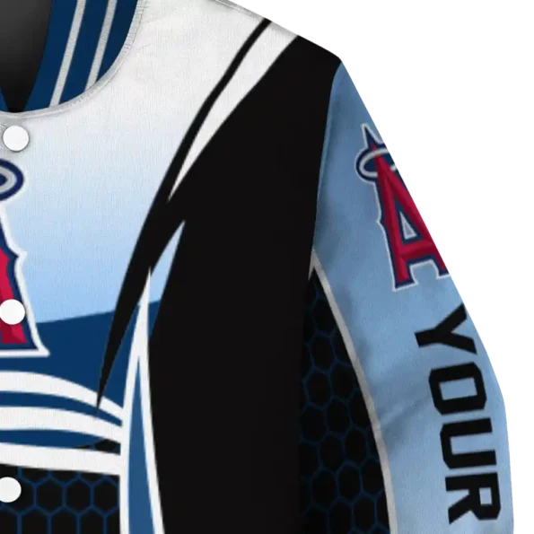 customized los angeles angels mesh effect blue black varsity jacket premium grade