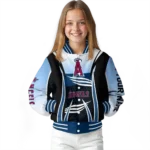 customized los angeles angels mesh effect blue black varsity jacket best selling