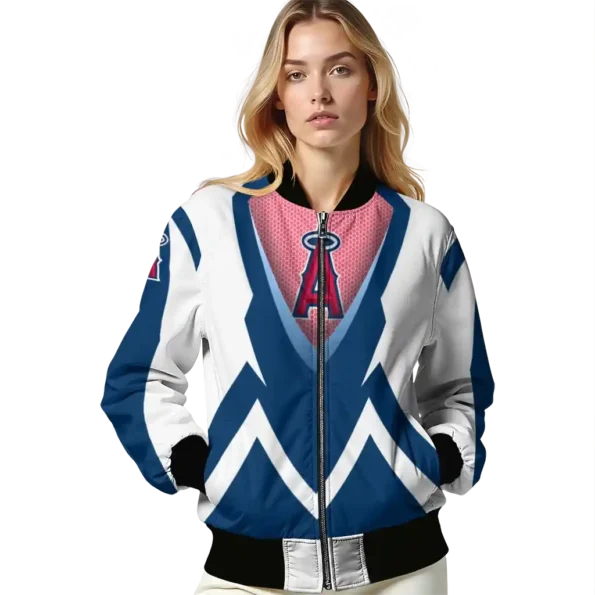 customized los angeles angels v stripes blue white bomber jacket latest model