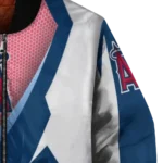 customized los angeles angels v stripes blue white bomber jacket best selling