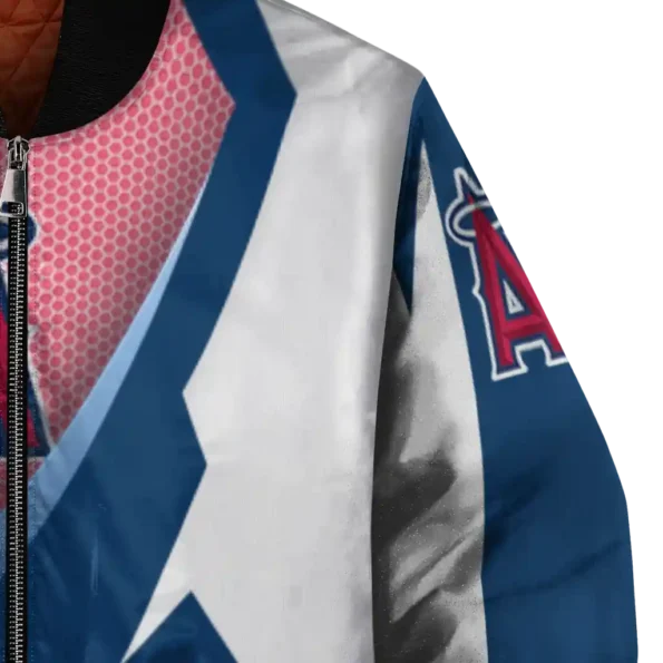 customized los angeles angels v stripes blue white bomber jacket premium grade