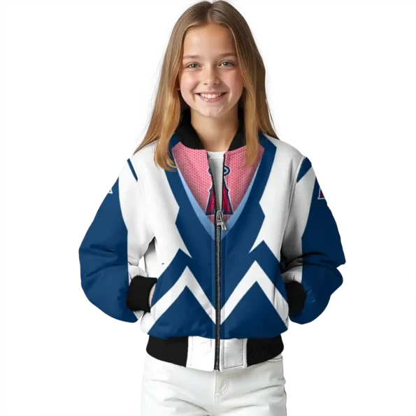 customized los angeles angels v stripes blue white bomber jacket top rated