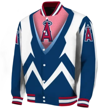 customized los angeles angels v stripes blue white varsity jacket best selling