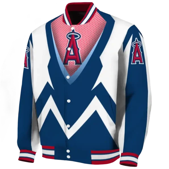customized los angeles angels v stripes blue white varsity jacket best selling