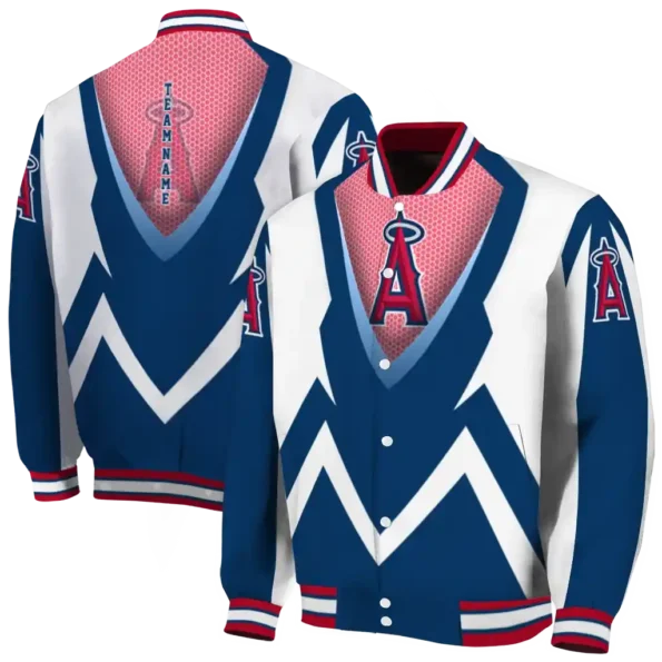 customized los angeles angels v stripes blue white varsity jacket fashion forward