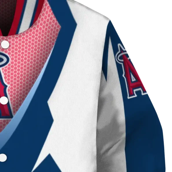 customized los angeles angels v stripes blue white varsity jacket premium grade