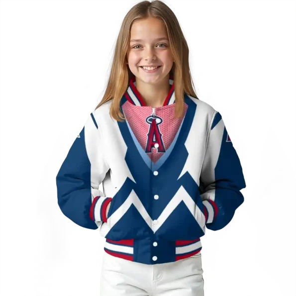 customized los angeles angels v stripes blue white varsity jacket top rated