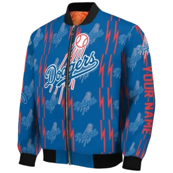 customized los angeles dodgers bolt stripe blue bomber jacket best selling