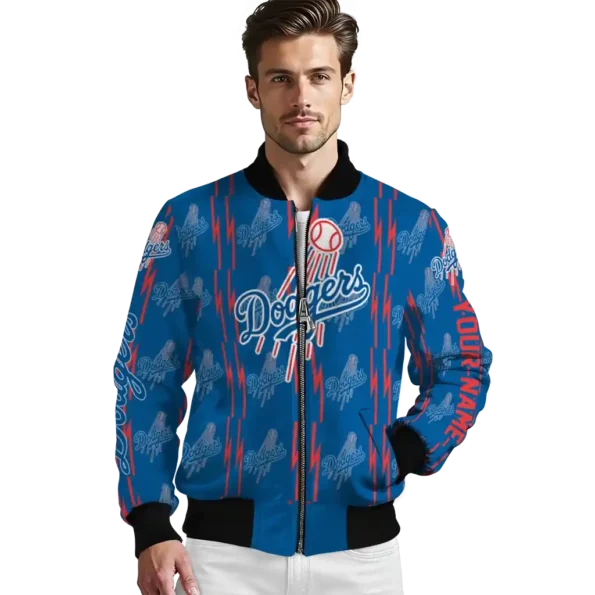 customized los angeles dodgers bolt stripe blue bomber jacket high quality