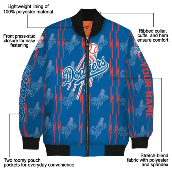 customized los angeles dodgers bolt stripe blue bomber jacket new arrival