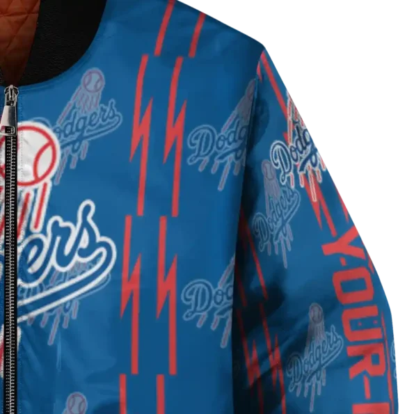 customized los angeles dodgers bolt stripe blue bomber jacket premium grade