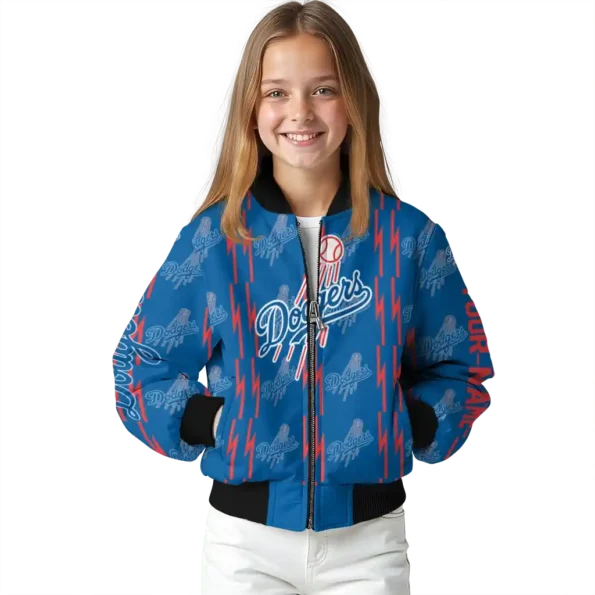 customized los angeles dodgers bolt stripe blue bomber jacket top rated