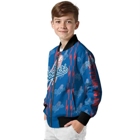 customized los angeles dodgers bolt stripe blue bomber jacket trendy