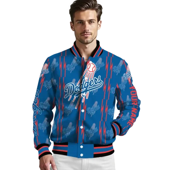 customized los angeles dodgers bolt stripe blue varsity jacket high quality