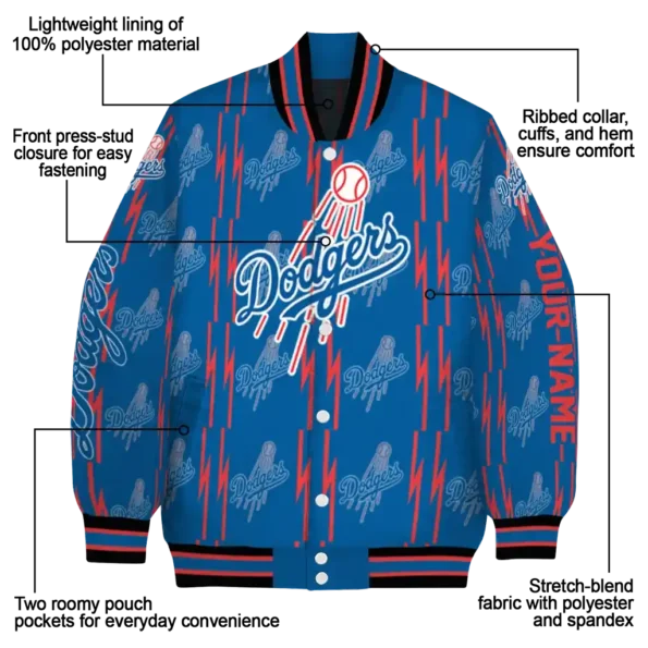 customized los angeles dodgers bolt stripe blue varsity jacket new arrival